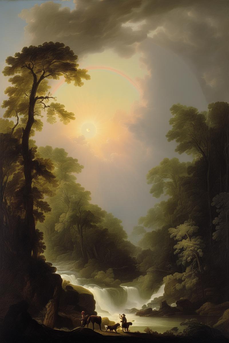 00499-1741633003-Joseph Wright Of Derby Style - sun dog the style of Claude Lorrain in a modern way, style of Asher Brown Durand, rainforest, dra.png